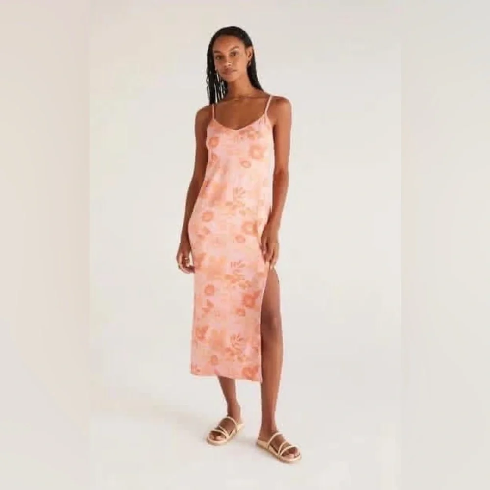 Z Supply Cora coral midi maxi dress slit NWT floral beach dress casual soft - Picture 1 of 2